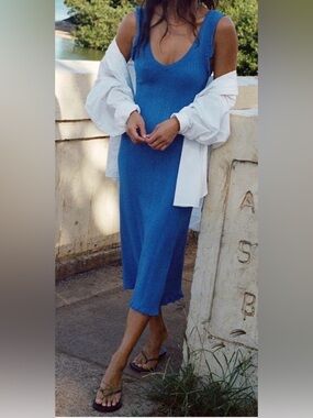 Anthropologie Daily Practice Azure Sapphire Knit midi DRESS Large - NWT $128